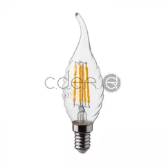Bec LED - 4W Filament cu răsucire Tip Lumânare cu flacără E14, Alb rece | V-TAC