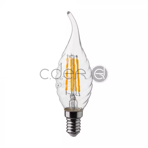Bec LED - 4W Filament cu răsucire Tip Lumânare cu flacără E14, Alb rece | V-TAC