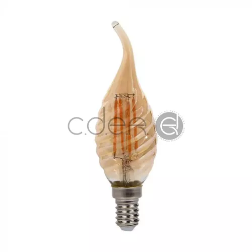 Bec LED - 4W Filament E14 Tip Lumânare cu flacără Amber Alb cald | V-TAC