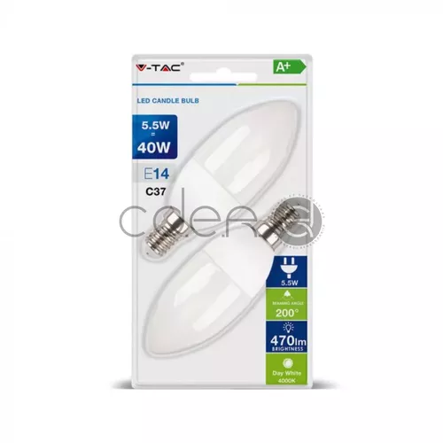 Bec LED 5.5W E14 Lumânare Alb Rece 2buc/blister | V-TAC