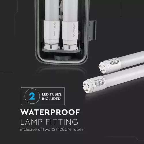 Lampă LED Waterproof cu 2 tuburi de 2W fiecare Lumină rece | V-TAC