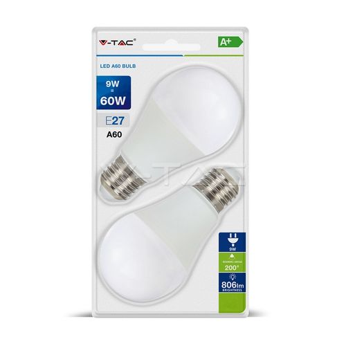 Bec LED 9W E27 A60 Thermoplastic 6400K 2buc/blister