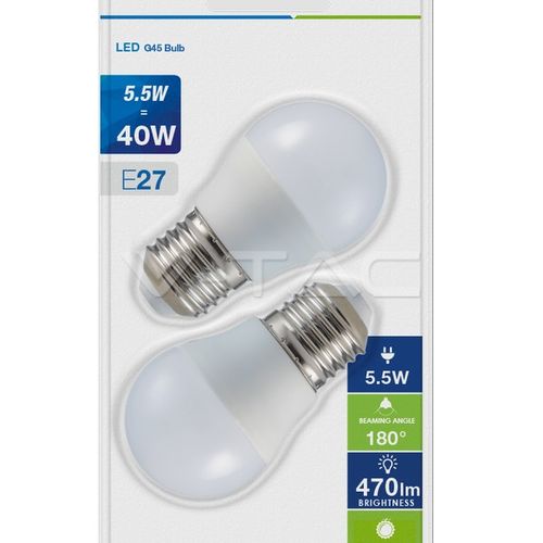 Bec LED - 5.5W E27 G45 Alb cald 2 buc/pachet