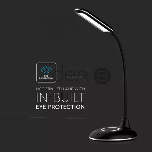 5W Lampă LED de Birou 3 în 1 Încărcător Wireless Rotundă Corp Negru | V-TAC