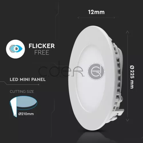 6W Panou LED sticlă Rotund, Alb rece | V-TAC
