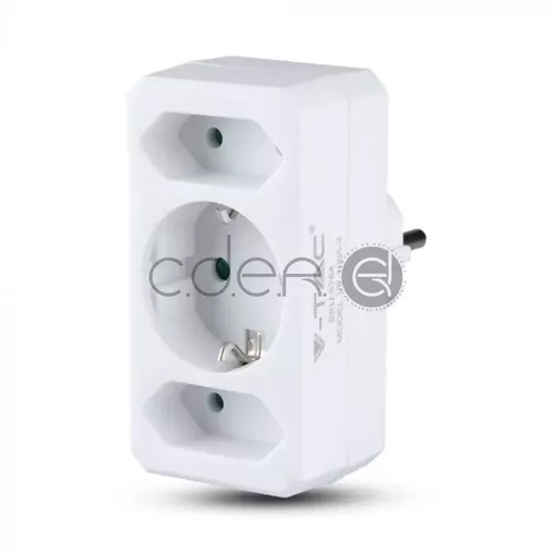 Adaptor 2 Prize 2 Prize Euro 10A, 1 Priză 10/16A 250V Alb | V-TAC