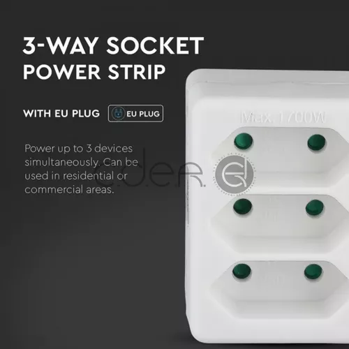 Adaptor 3 Căi 2.5A Alb Etichete + Ambalaj Plastic | V-TAC
