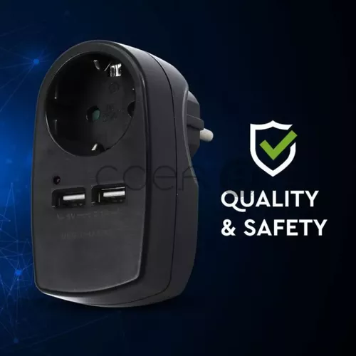 Adaptor European 1 priză și 2 port-uri USB de încărcare Negru | V-TAC