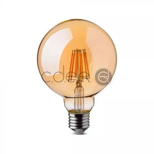 Bec LED - 8W Filament E27 G125 Amber Dimabil Alb cald | V-TAC
