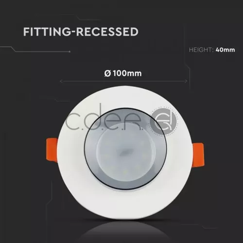 Fitting GU10 Metalic Încastrat, Rotund, cu detaliu cromat | V-TAC