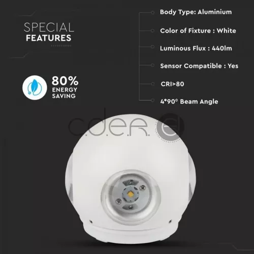 Lampă de perete 4W LED Corp Alb Rotund 4000K IP66 | V-TAC