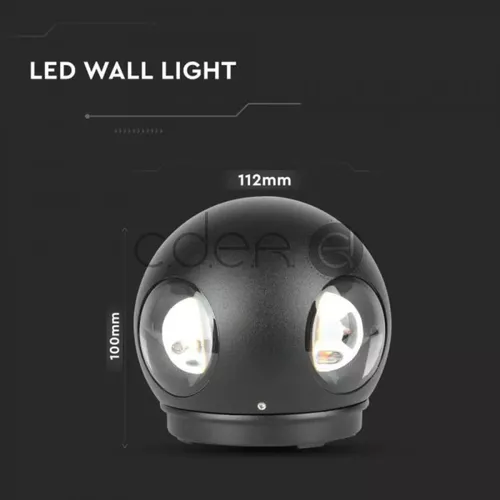 Lampă de perete 4W LED Corp Negru Rotund 3000K IP66 | V-TAC