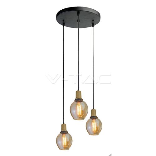 Pendul Trio de sticlă E27 Suport cu lampă de sticlă aspect de chihlimbar