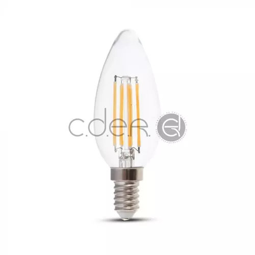 Bec LED Lumânare - 6W Filament E14 Sticlă Clară 4000K | V-TAC