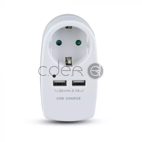 Adaptor European 1 priză și 2 port-uri USB de încărcare Alb | V-TAC