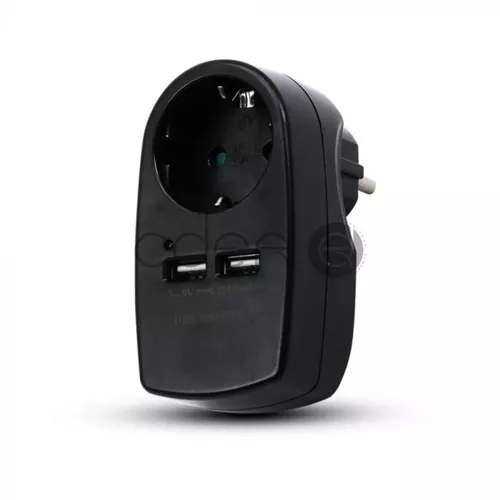 Adaptor European 1 priză și 2 port-uri USB de încărcare Negru | V-TAC