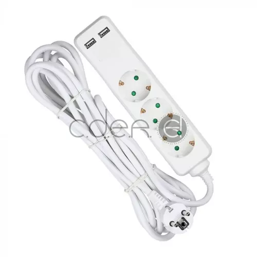 Adaptor 3 Prize 2 Porturi USB, 5 ml, Alb | V-TAC