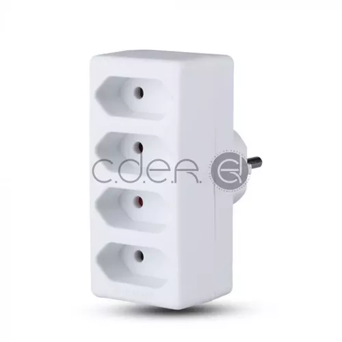 Adaptor 4 Prize Împământare 10A 250V Alb | V-TAC