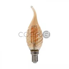 Bec LED - 4W Filament E14 Tip Lumânare cu flacără Amber Alb cald | V-TAC