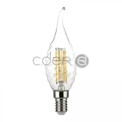 Bec LED - 4W Filament Patent E14 cu răsucire Tip Lumânare cu flacără, Alb cald | V-TAC