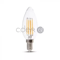 Bec LED Lumânare - 6W Filament E14 Sticlă Clară 4000K | V-TAC